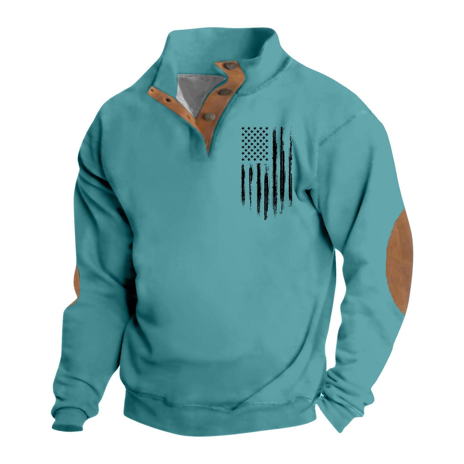 

Весенняя и мужская толстовка с воротником-стойкой — это повседневные свитера для активного отдыха, топы XL циан