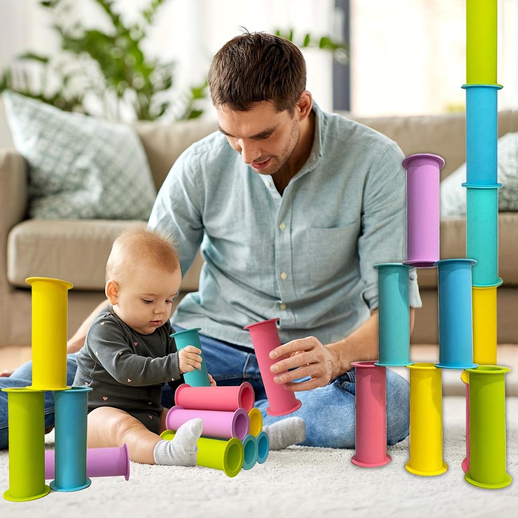 Multi-function Silicone Stacking Toys For Children, Baby Sensory Play Learning Puzzle Toys, Sensory Toys For Kids,