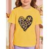 European Sizes Girls' Short Sleeve Leopard Print Heart Graphic T-Shirt, Summer Kids' Round Neck Top