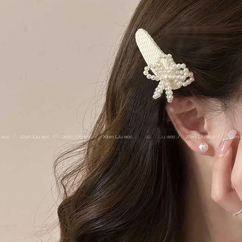 Korean Floral Rhinestone Pearl Hair Clip for Women