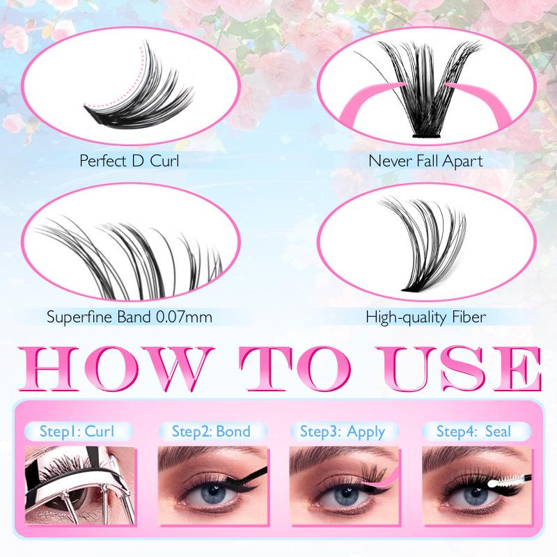 Colour Lash Clusters Set False Eyelashes Extensions Kit Bond And Seal Colorful Simulation Grafted Eyelashes Makeup Supplies