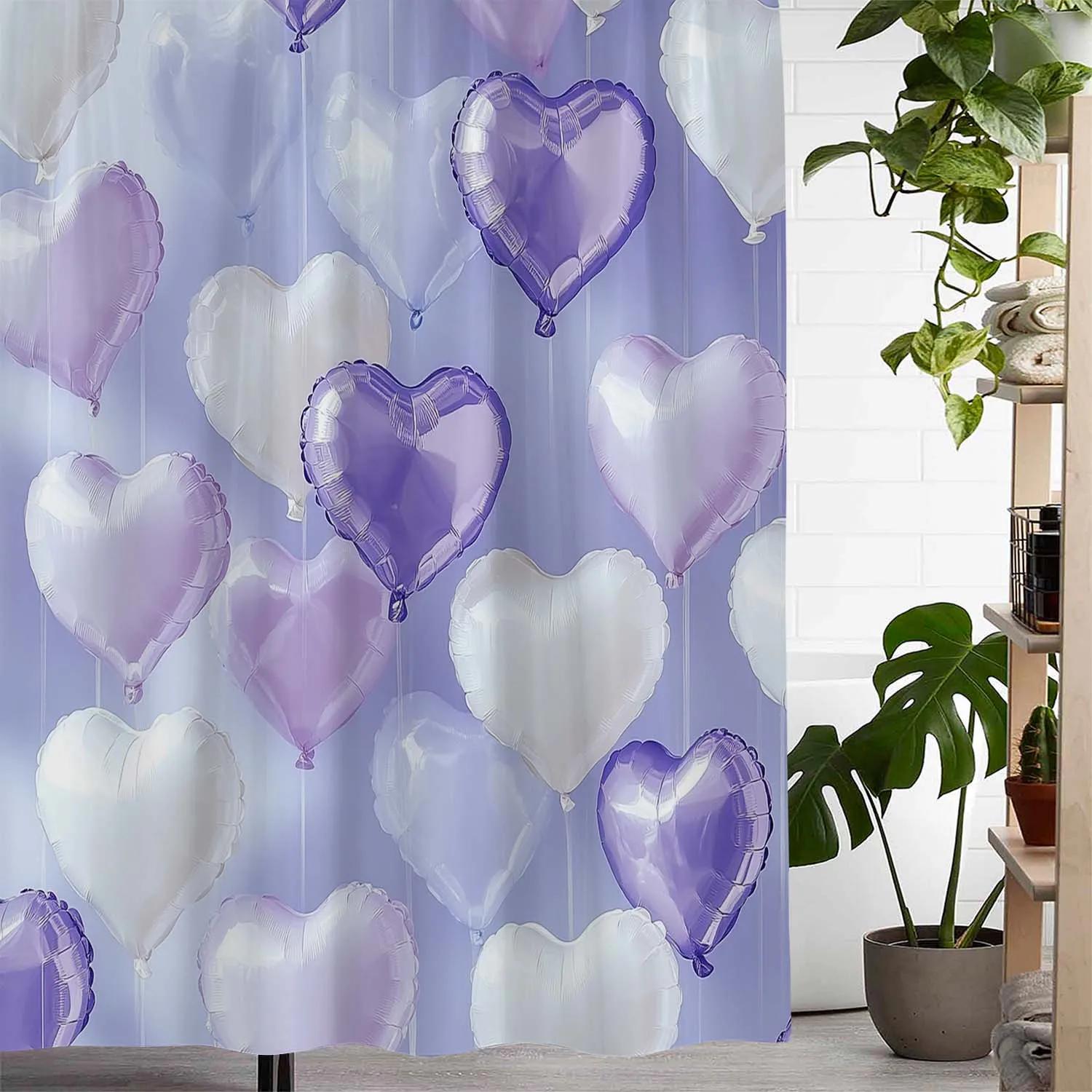 

Open One Romantic Valentine S Day Love Balloon Printed Shower Curtain, Window Curtain With 12 Hooks Curtain For Windows W60H190(CM)-1 Pcs