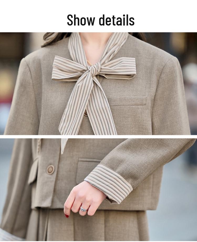 Spring 2025 Bow-Accent Single-Breasted Jacket & Skirt Two-Piece Set