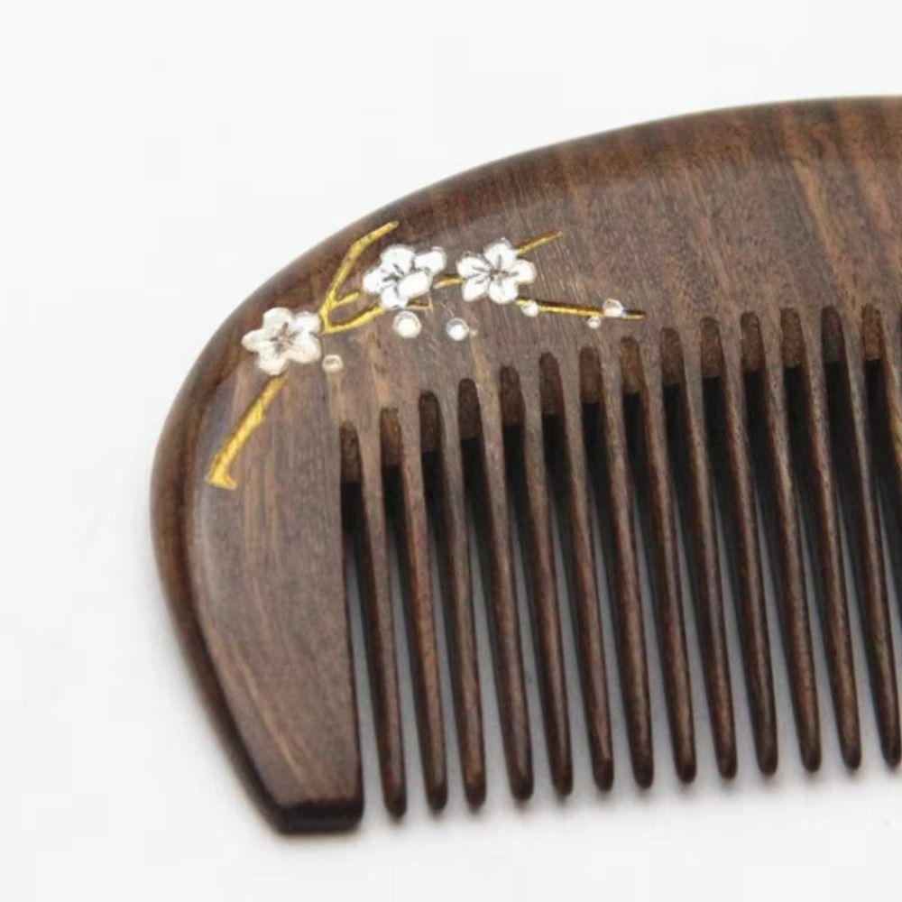 Gold Sandalwood Sandalwood Hair Comb Pink Plum Blossom Wood Combs New Head Massage Comb Gift