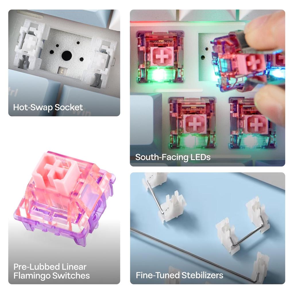 EPOMAKER HE65 MEC Wireless Mechanical Keyboard with Screen 2ms RGB Gasket Gaming Technical Standards Certification & Knobs, Latency, Backlight, Mount,