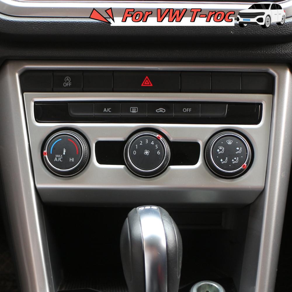 Car Center Console AC Knob Panel Sticker Cover Trim for Volkswagen VW T-ROC Troc 2018 - 2023 Stainless Steel Accessories