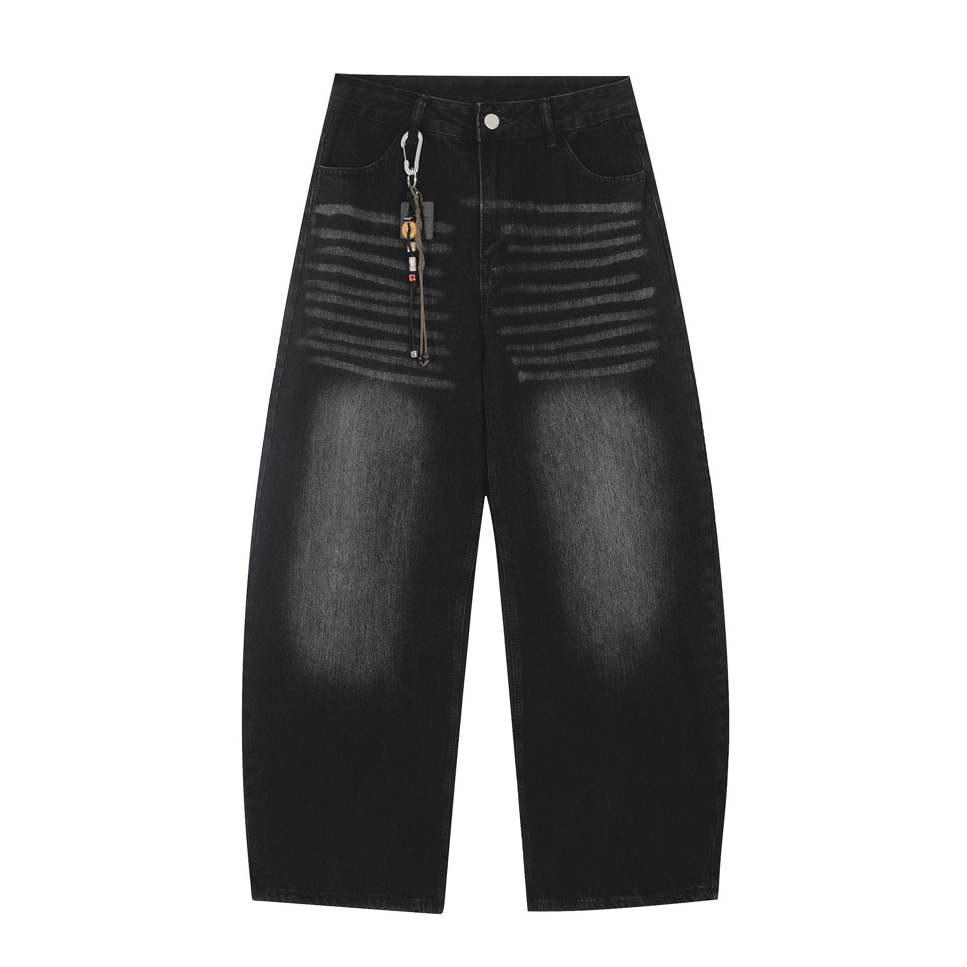 American retro cross embroidery washed jeans men s vibe scimitar wide-leg pants S