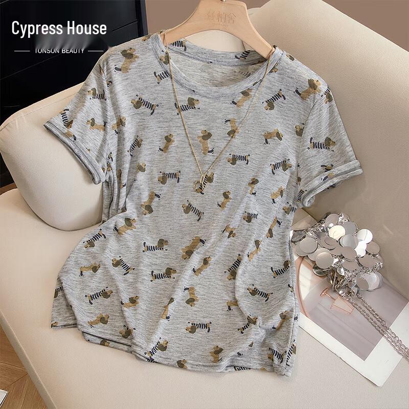 Women s Round Neck Printed T-Shirt One Size