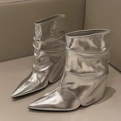 Dames Enkellaarzen Sexy Puntige Neus Hoge Hak Laarzen Hoge Kwaliteit Leer Laars Designer Dames Straatmode Laarzen Botas Mujer