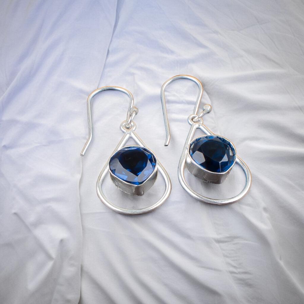 London Blue Topaz Gemstone 925 Sterling Silver jewelry Handmade Earrings 1.50" EE-38-7