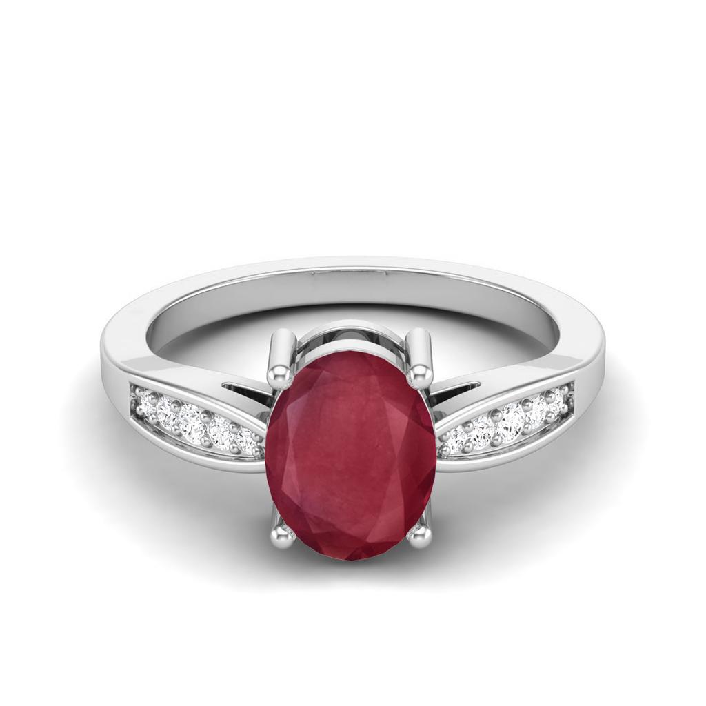 8X6MM Oval Ruby 925 Sterling Silver Solitaire Side Stone Dainty Anniversary Wedding Women Ring