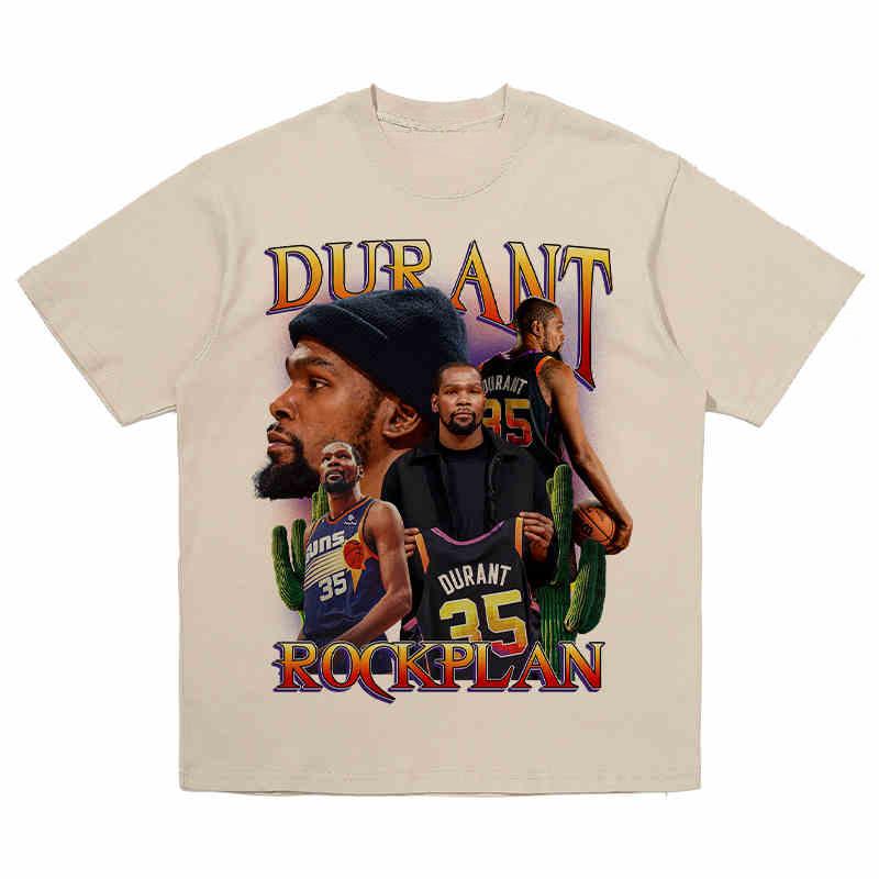 2024 Rock Project SUNS Star Durant American Print Fashion Brand Vintage Short-sleeved Street T-shirts for Men and Women