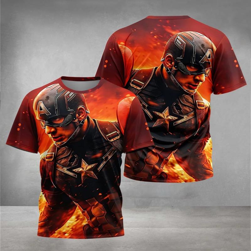 

Trendy Man Marvel Beauty Team 3D T-shirt 3D Battle Pose Printed Outdoor Short Sleeve Loose Eye catching Street Explosion S