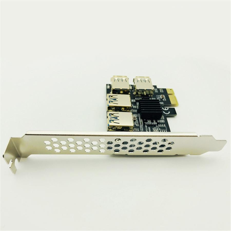 Black 4 Ports PCIe Riser Adapter Board PCI-E 1x to 4 USB 3.0 PCI-E Rabbet GPU