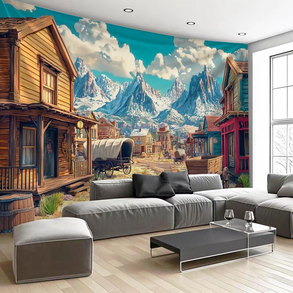 Wild-West-Szenerie Digitaldruck Polyester Wandteppich geeignet für den Einsatz in Wohnzimmern Schlafzimmern Büros Bars Partys