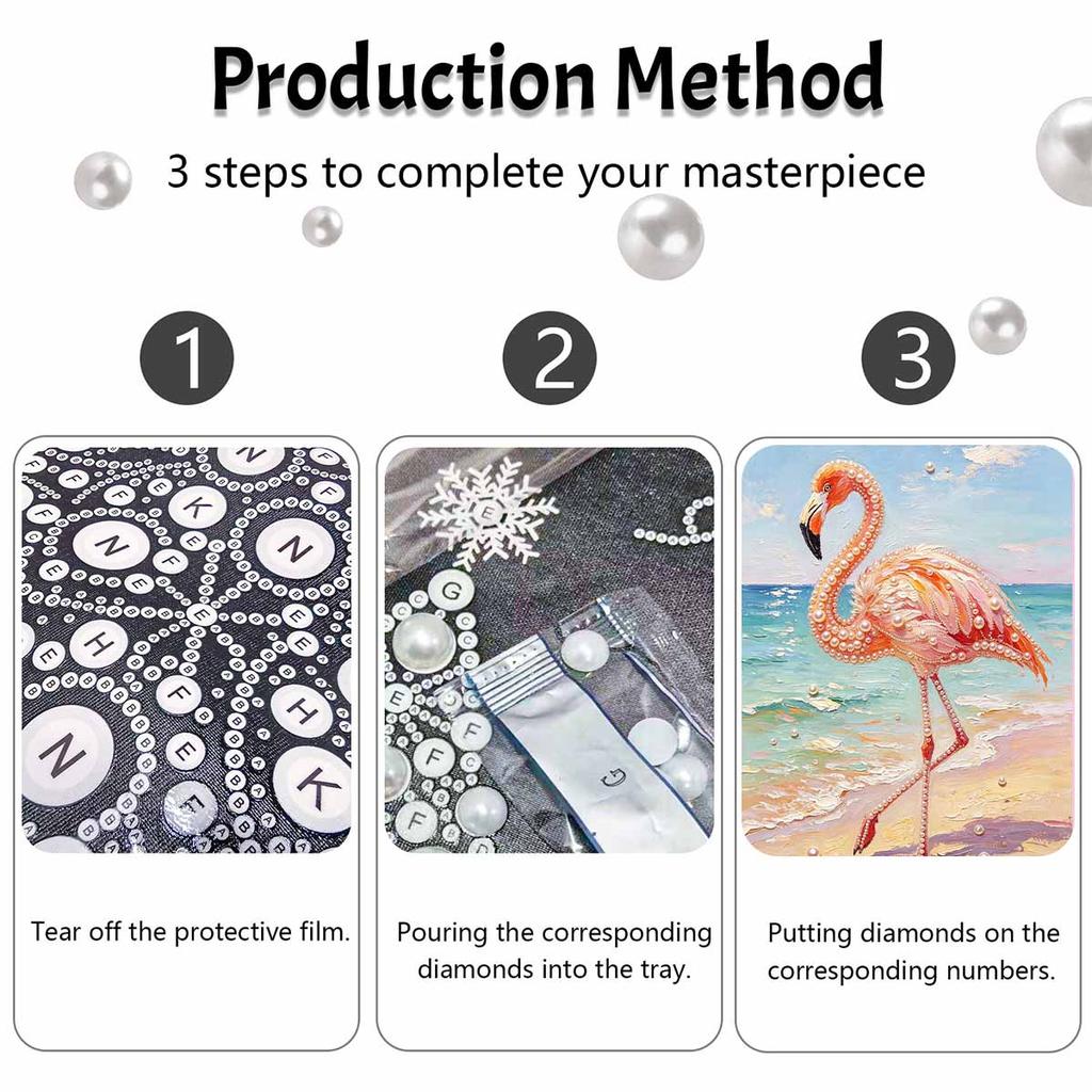 Framed Pearl Painting Kit Flamingo Bird Tropical Beach Scene DIY 3D Bead Art Canvas Relaxing Handmade Craft for Adults Art Decor Gift