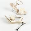 Women's electroplated heel square head three-dimensional flower decorative stiletto sandals women's shoes apricot high heels