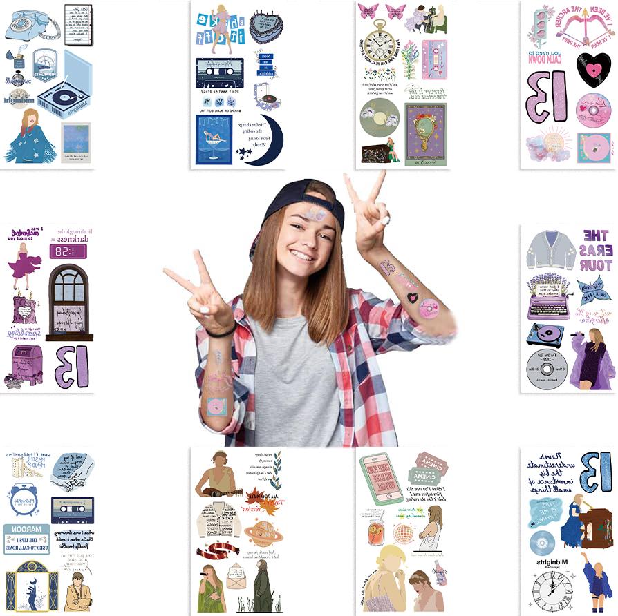 

10 Sheets Taylor Mold Tattoo Stickers Painted Text Record Pattern Singer Support Waterproof Temporary Tattoo Stickers