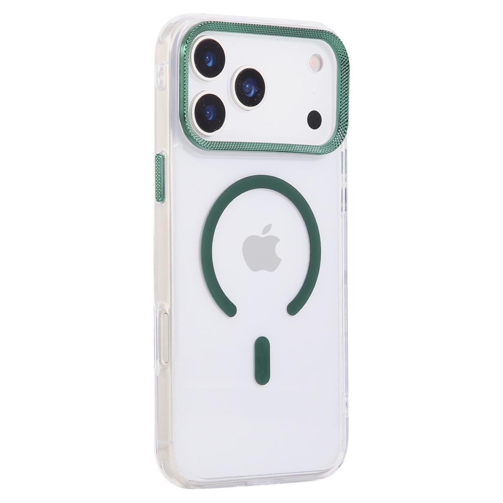 For iPhone 17 Pro Max Case Compatible with MagSafe PC+TPU Clear Phone Cover with Diamond Texture Lens Frame