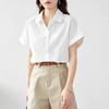 Women's Cotton Short Sleeve White Shirt 2025 Summer Loose Turn Down Collar Blouse Elegant Commuter Office Work Top