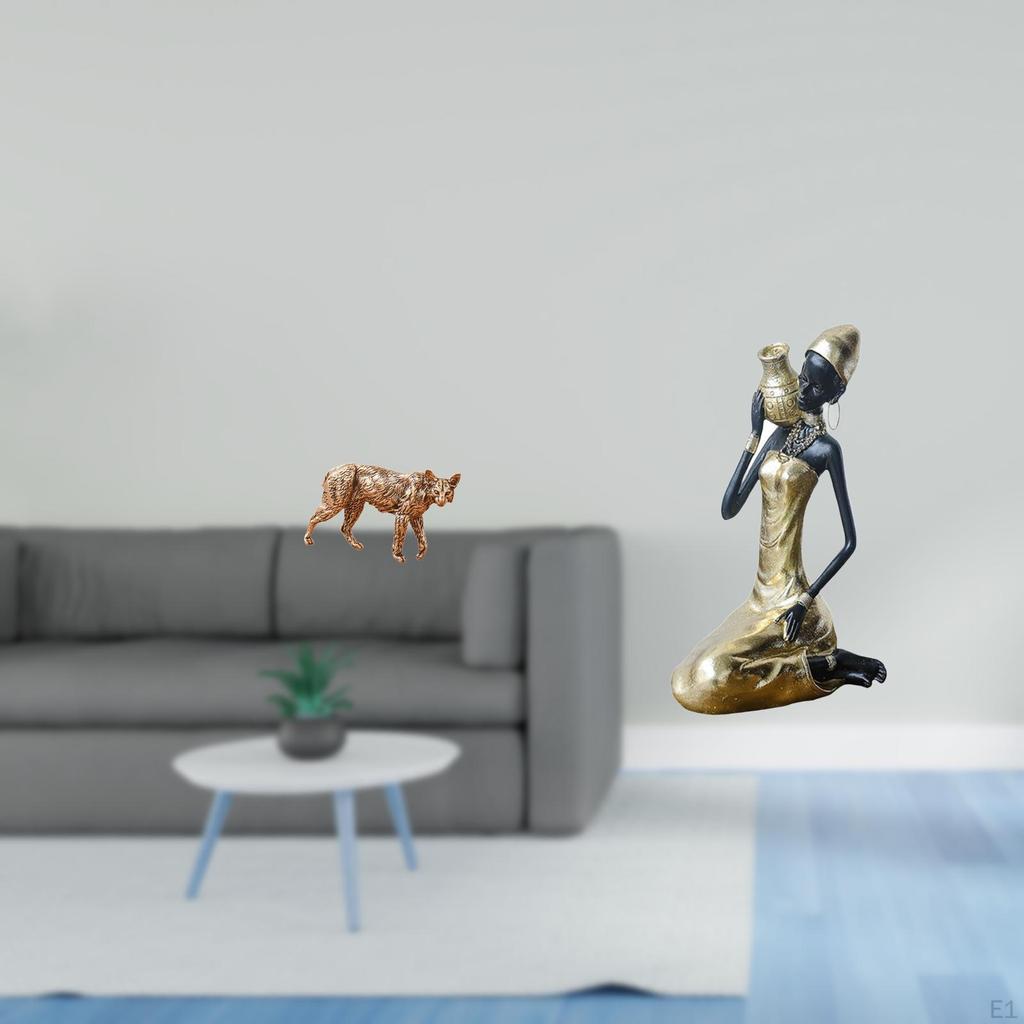 Brass Animal Figurine And African Tribal Lady Statue Creative Handmade Collectible Art Decor for