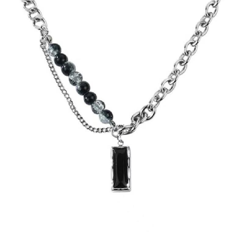 

Black gemstone necklace, original design of men s tide, high-end sense, light luxury, niche temperament, girls accessories ins hip-hop neck chain