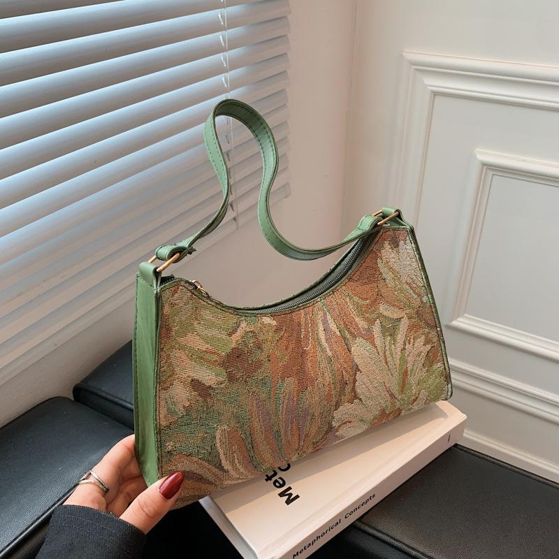 Fashion Vintage Women Oil Painting Design Shoulder Bags Ladies Simple Flower Female Armpit Hobos Bags