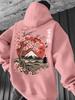 Cherry Blossom and Mount Fuji Print Autumn/Winter Warm Japanese Style Hooded Sweatshirt for Men - Trendy Casual