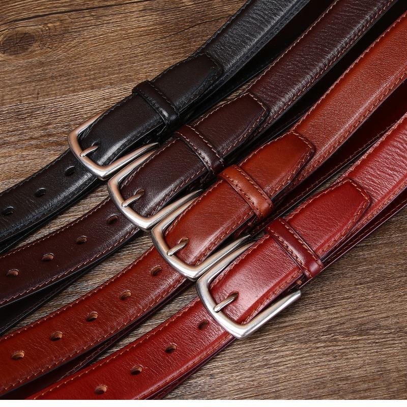 Vegetable Tanned First Layer Cowhide Men's Genuine Leather Belt Men's Casual Retro Pin Buckle Belt