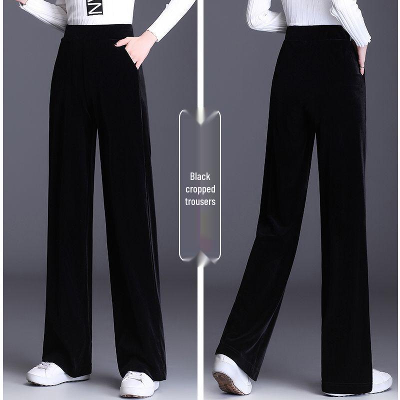 

High-Waisted Gold Velvet Straight-Leg Pants for Women - Spring/Winter 2025 Collection S 80-93 lbs