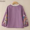 ZANZEA Women Casual Round Neck Loose Floral Print Long Sleeve Blouse