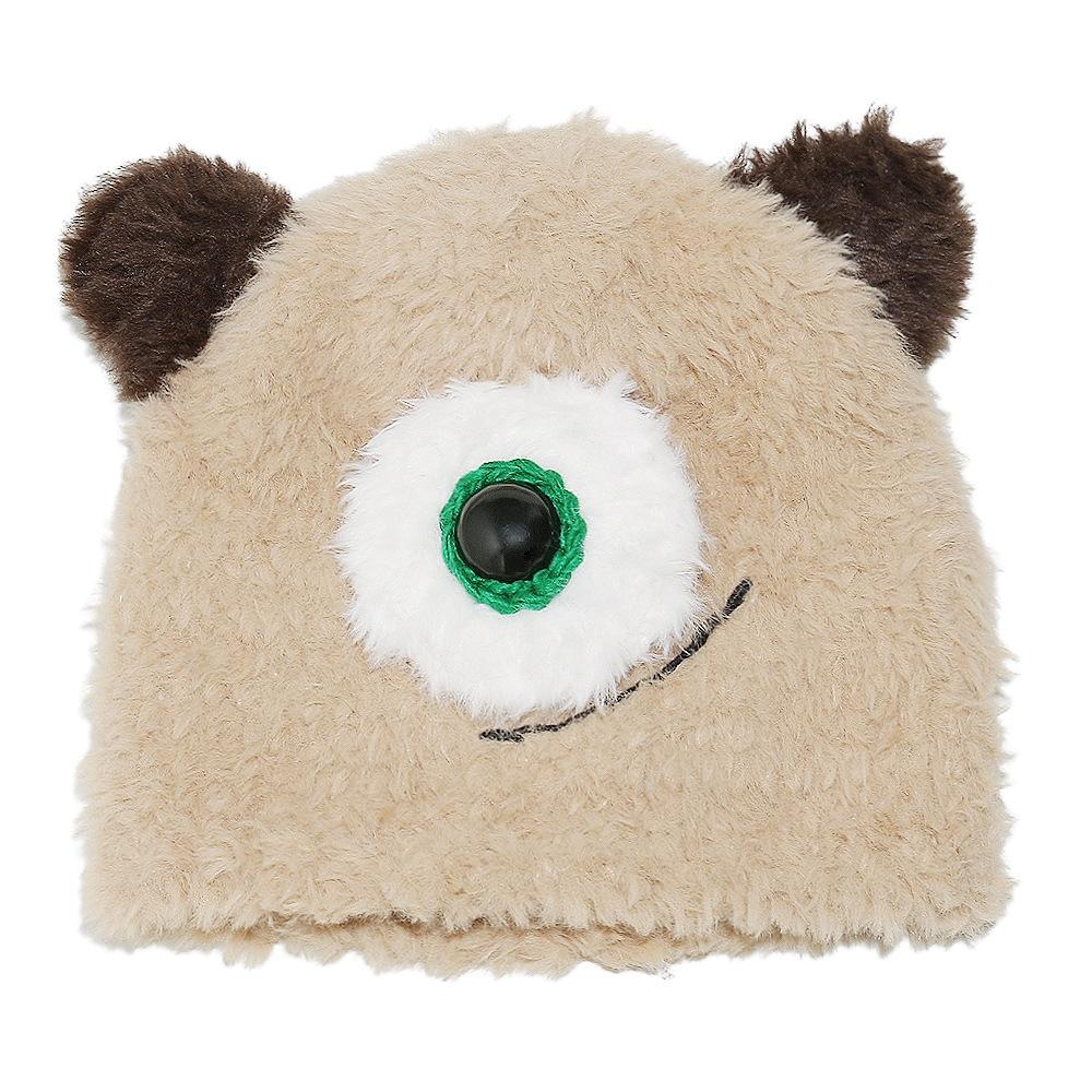 

2025 new cute plush one-eyed little monster ear protection hat autumn and winter warm cartoon knitted pullover hat women M（56-58cm） хаки