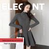 Women's Petite High-Neck Cinched-Waist Thermal Fleece Dress - Slimming A-Line Base Layer