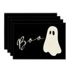 Boo Ghost Halloween Placemats Set of 4, 12x18 Inch Seasonal Black Holiday Table Mats for Party Kitchen Dining Decoration