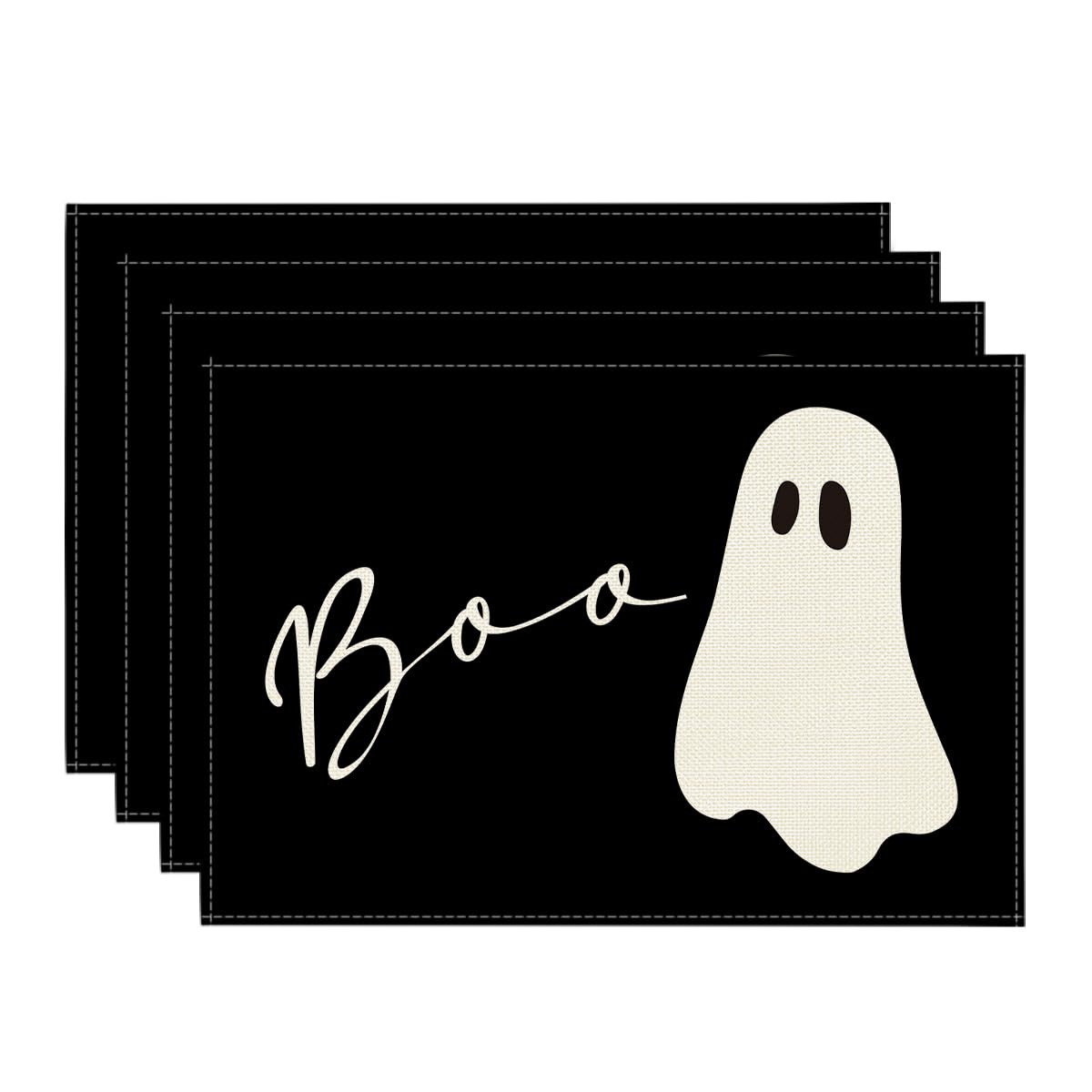 

Boo Ghost Halloween Placemats Set of 4, 12x18 Inch Seasonal Black Holiday Table Mats for Party Kitchen Dining Decoration 12 x 18 , Rectangular 4 Pcs