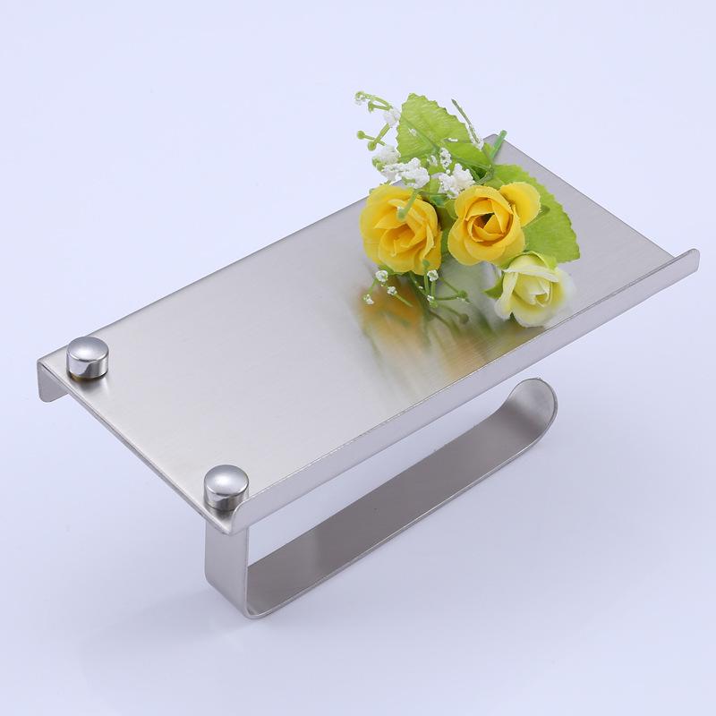 304 Stainless Steel Toilet Paper Holder with Phone Shelf and No-Drill Installation