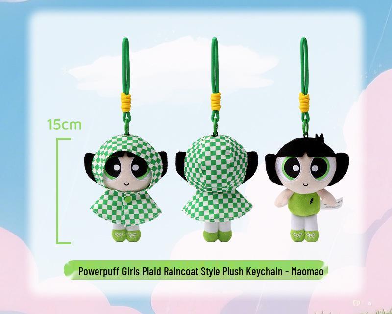 Powerpuff Girls Plaid Plush Raincoat Pendant with Detachable Bag