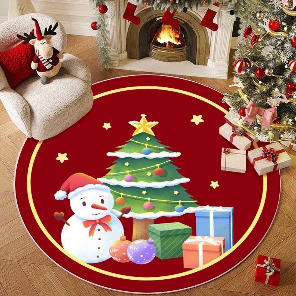60/80CM Santa Claus Round Christmas Rug Anti-Slip Xmas Floor Mat  for Bedroom Living Room