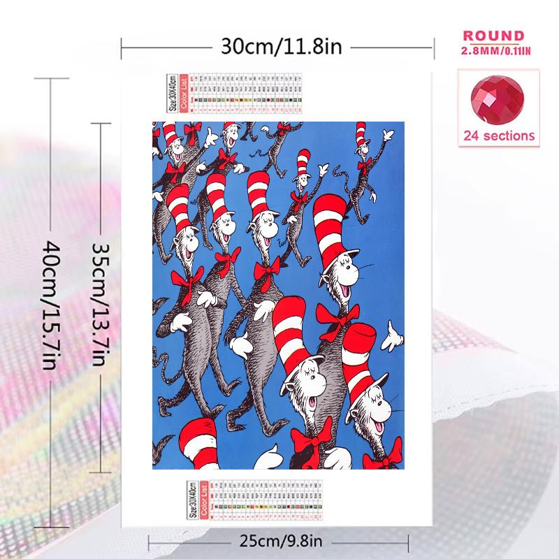 The Cat in the Hat Pattern 3pcs 100% Round Full Drill 5D DIY Diamond Painting Embroidery Cross Stitch Rhinestone Décor