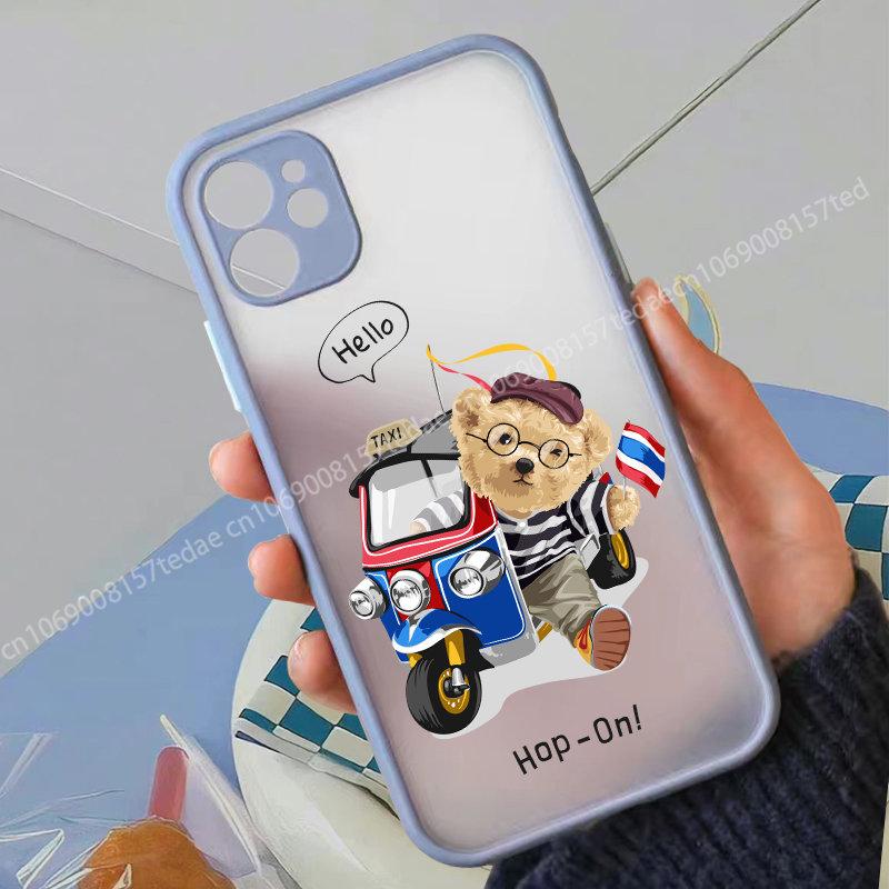 Custodia per Telefono a Forma di Orsetto di Peluche Cartone Animato alla Moda per IPhone XR XS Max 13 12 11 14 Pro MAX Mini SE2022 15 7 8 Plus Custodia Trasparente Orso al Lavoro