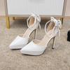 FHC 2024 New Women Platofrm Pumps,Back Bowtie High Heels Autumn Shoes,Pointed Toe,Ankle Buckle Strap,White,Apricot,Dropship