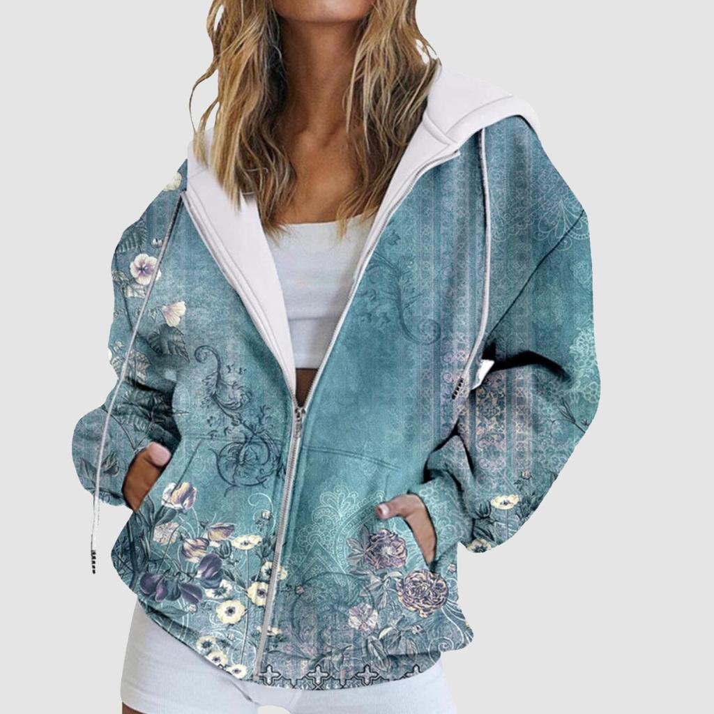 Veste zippée dégradée mode Sweat à capuche pour femme Automne et Hiver Sweat à capuche décontracté Sweat à capuche zippé Manteau chaud pour femme Hauts