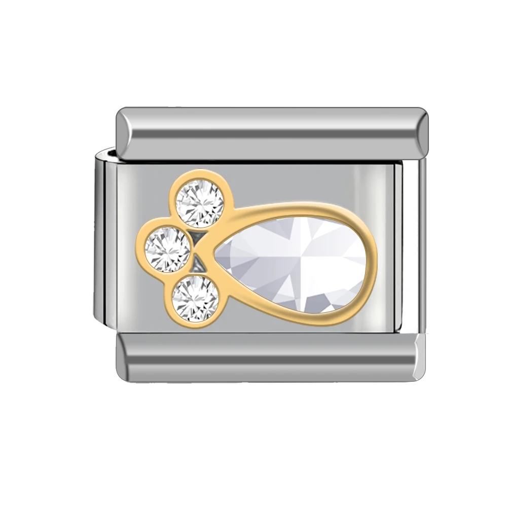 Stone Embellished 9mm Diy Italian Charms Stainless Steel Bracelet