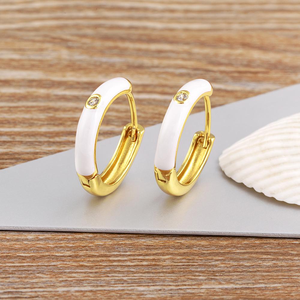Nidin New Minimalist Candy Colors Enamel Round Hoop Earrings for Women Zircon Piercing Cartilage Huggie Ear Jewelry Wedding Gift
