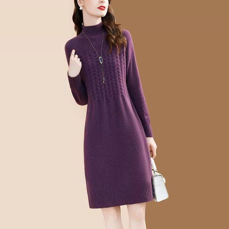 

Модное платье-свитер для женщин Универсальное трикотажное базовое платье с полувысоким воротом Повседневный пуловер S