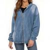 Women's Fashion Casual Zipper Denim Hooded Denim Jacket Coat