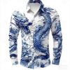 Trendy Long-sleeve Shirt with Detailed Dragon Print, Stylish and Versatile for Daily Wear.