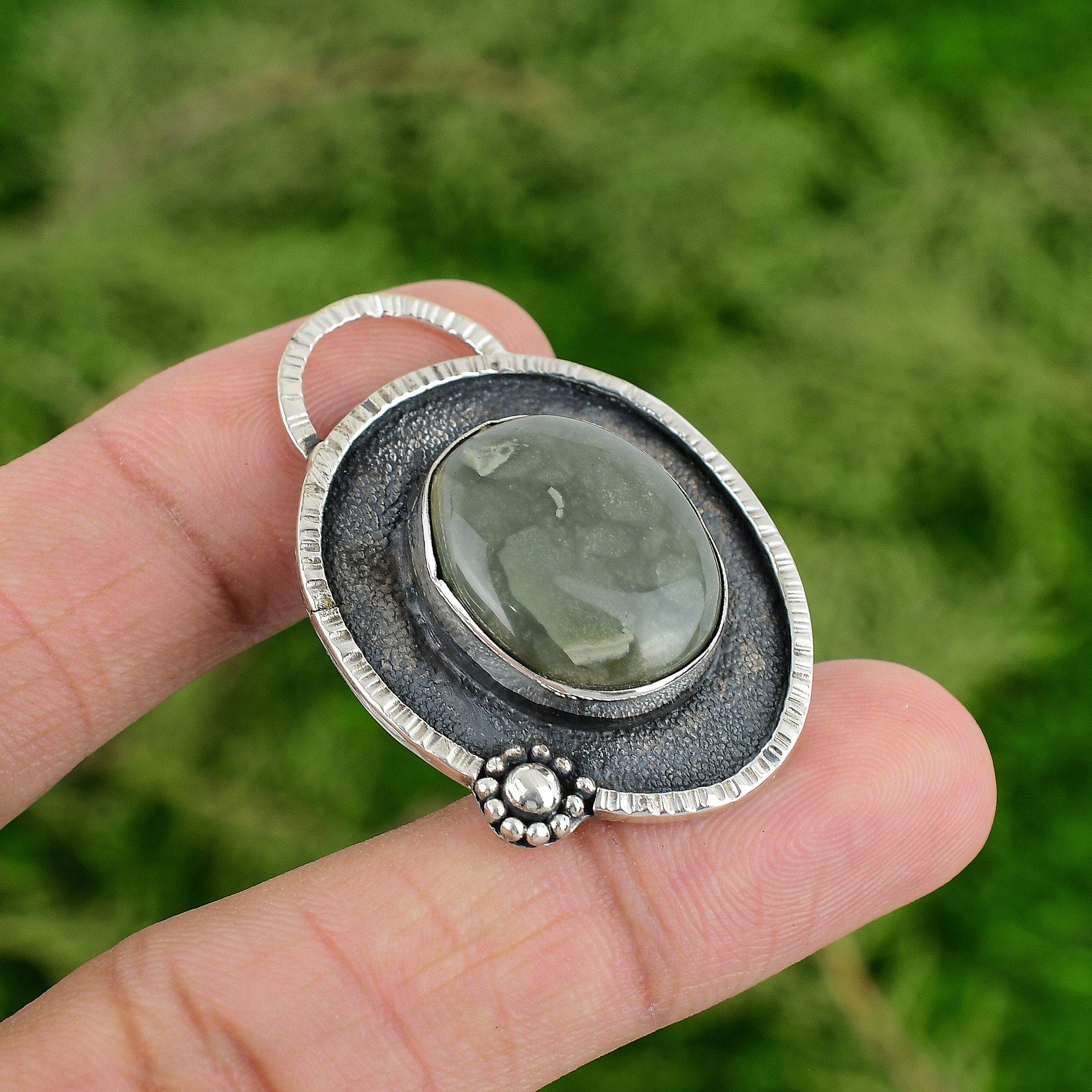 

Овальный кулон-безель из стерлингового серебра 925 пробы с натуральным лесным яшмовым камнем «Мать», модный