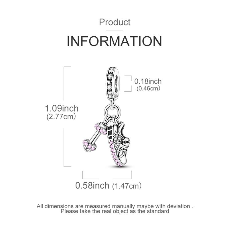 Zawieszki Plata Różowy Cyrkon Hantle Buty Sportowe Wisiorki Pasują do Oryginalnych Bransoletek Zawieszki Dla Kobiet Biżuteria DIY Tworzenie Prezentów