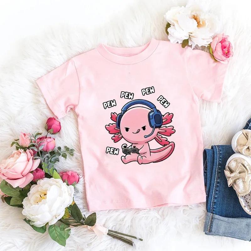 2026 Axolotl Kawaii T Shirt Kid Summer Fashion T Shirt Children Streetwear Boba Axolotl Anime Casual Child Clothing Tshirts